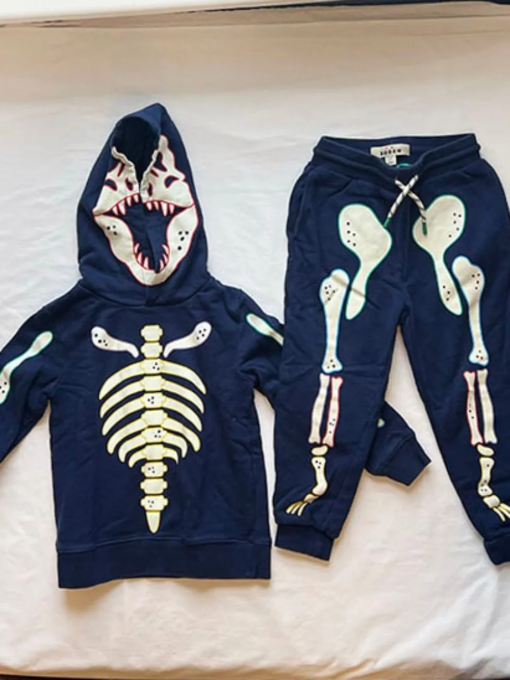 NWOT - Mini Boden Navy Glow-In-The-Dark Skeleton Hoodie + Sweatpants | Sz 2-3yo